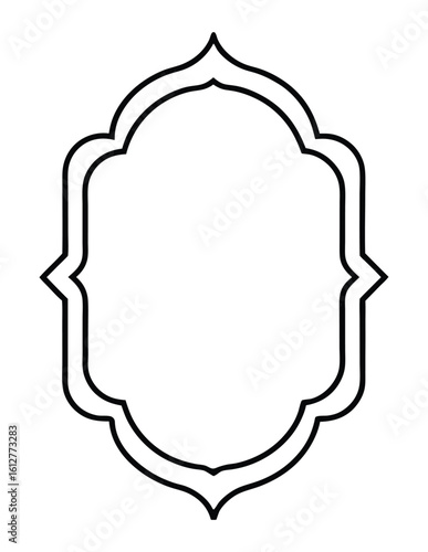 Black outline Islamic arch frame with double border and pointed finials vector