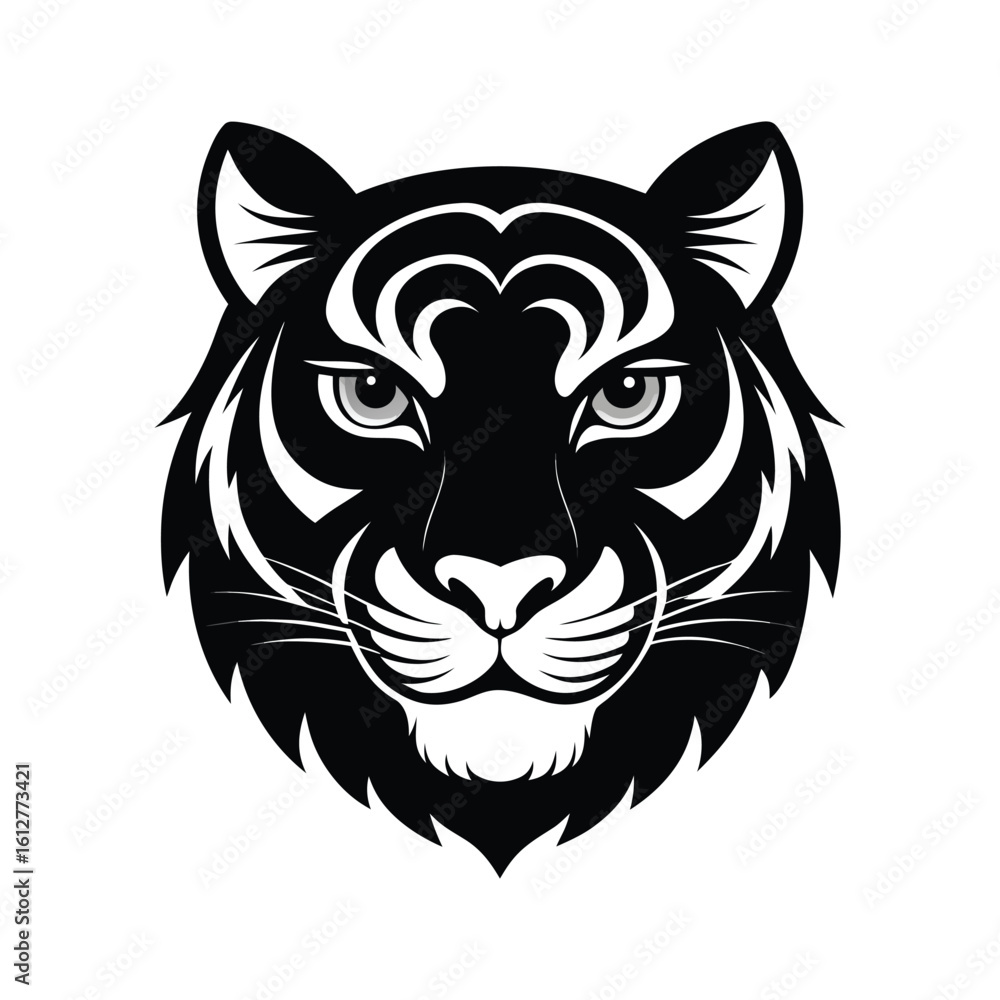 Fierce Black & White Tiger Head Logo - Roaring Bengal Tiger Mascot Vector Fierce Black & White Tiger Head Logo - Roaring Bengal Tiger Mascot Vector