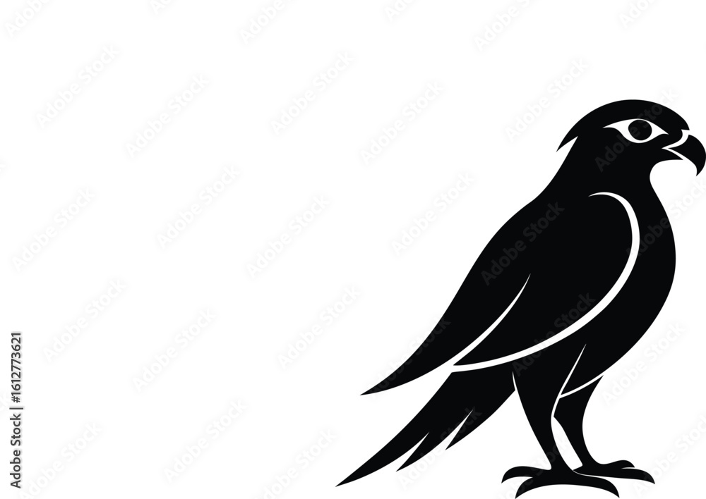 Obraz premium Sleek Black Falcon Silhouette - Majestic Hawk Bird Vector Icon