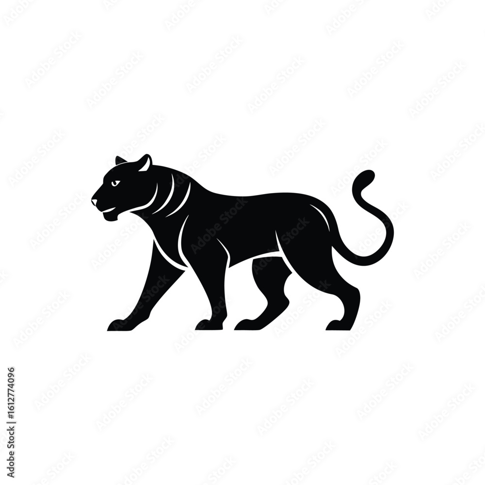 Obraz premium Powerful Black Panther Silhouette - Leaping Big Cat Vector Logo
