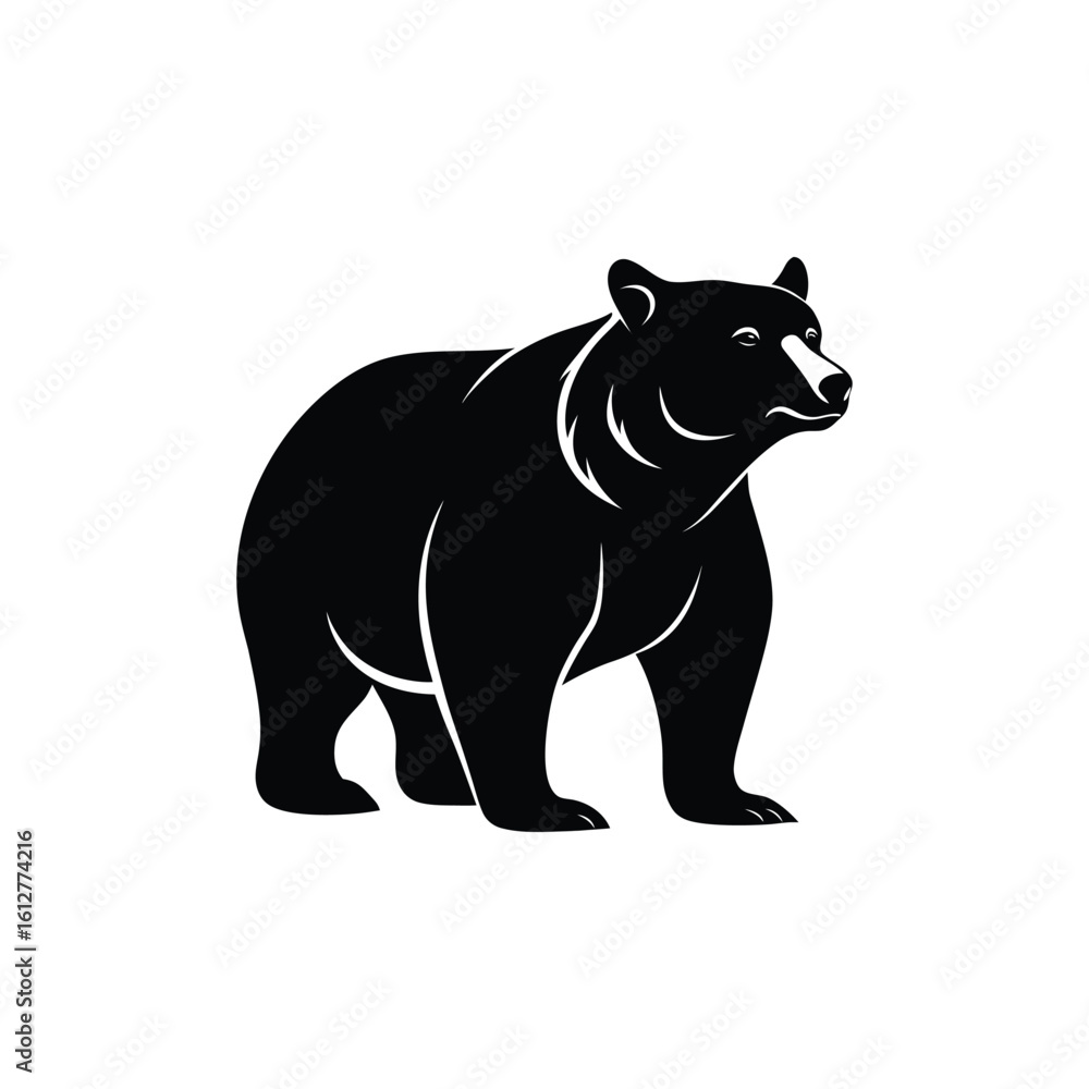 Fototapeta premium Powerful Black Bear Silhouette - Standing Grizzly or Kodiak Vector