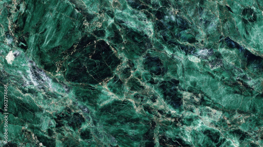 Fototapeta premium This surface highlights deep green hues and white veining, creating a striking visual. The polished texture enhances the natural beauty, ideal for interior applications.