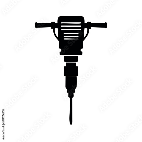 Jackhammer silhouette vector icon. Heavy-duty construction equipment for breaking concrete and roadwork.