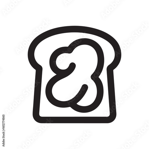A black and white icon design illustration of a slice of bread with butter spread
