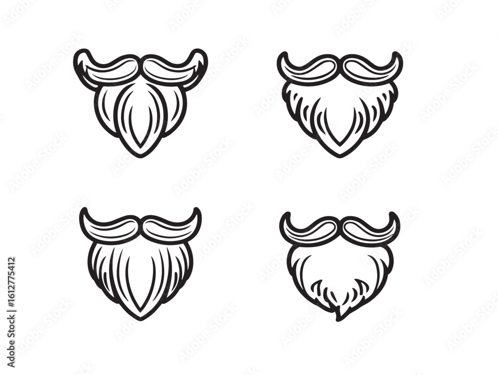 Fototapeta premium Trendy beard icon collection in sharp line design