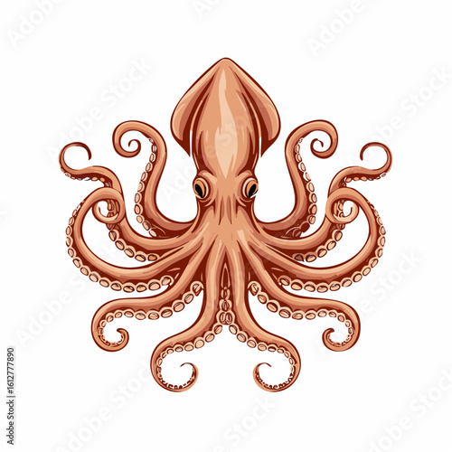Detailed vector illustration depicting a cephalopod with prominent tentacles and captivating eyes