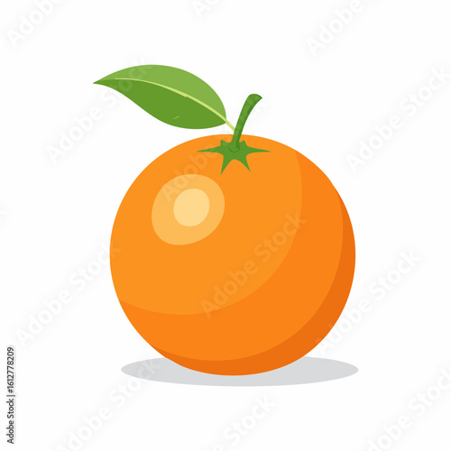 Vibrant orange fruit illustration with green leaf, radiating freshness and natural appeal