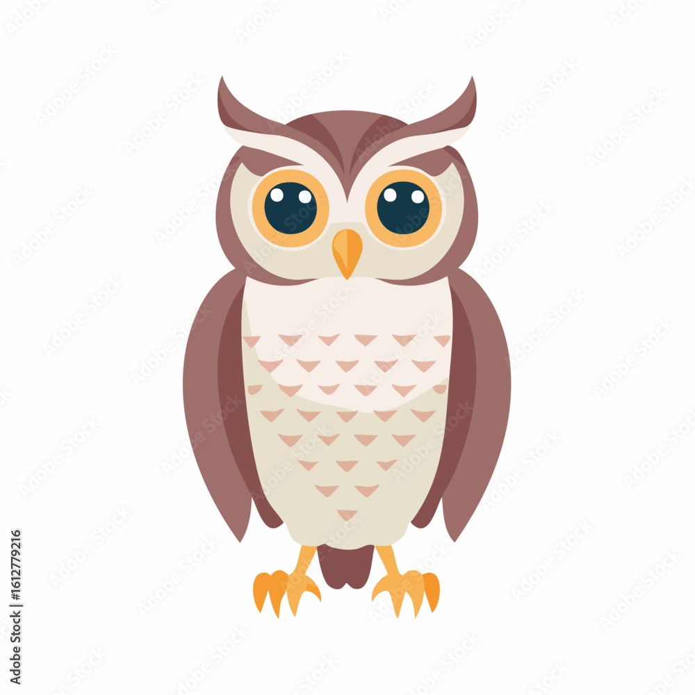 Fototapeta premium Adorable Cartoon Owl Illustration with Big Eyes on Clean White Background Graphic Design