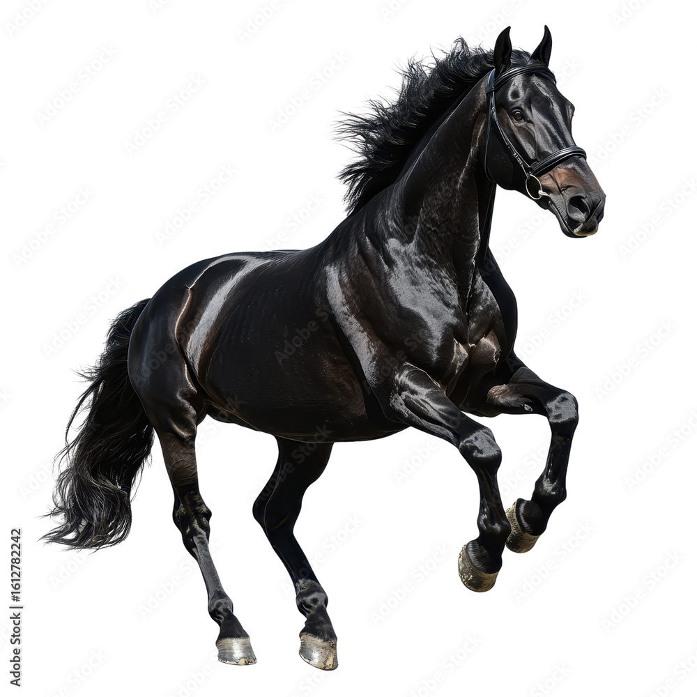 Obraz premium Full body portrait of a black Arabian horse isolated on white background.