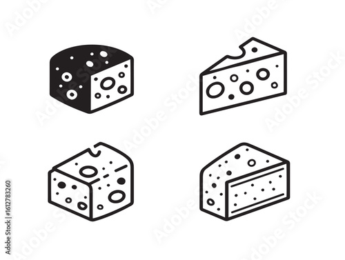 Savory cheese icon collection in minimalist vector design