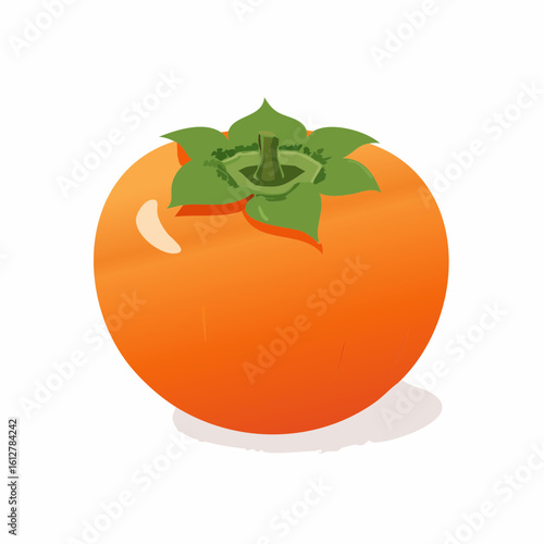 Vibrant and Fresh: A Detailed Digital Illustration of a Delicious Persimmon Fruit