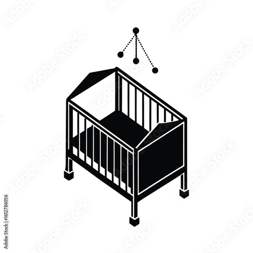 isometric-vector-of-a-nursery-crib-with-a-soft-bla.eps