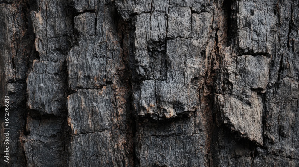 A close-up view captures the rough, cracked texture of tree bark, showcasing a mix of dark gray and black tones. This natural surface emphasizes the durability of the tree in its habitat. A close-up view captures the rough, cracked texture of tree bark, showcasing a mix of dark gray and black tones. This natural surface emphasizes the durability of the tree in its habitat.