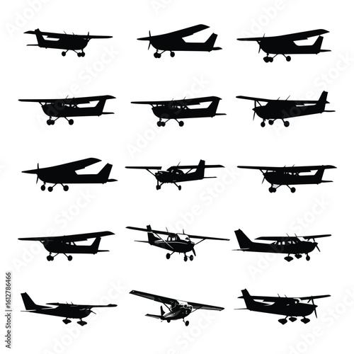 cessna silhouette set, Black & White silhouette set