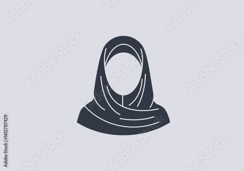 Simple graphic illustration of a Muslim woman wearing a hijab. Faceless avatar or user profile icon representing Islamic culture and faith.
