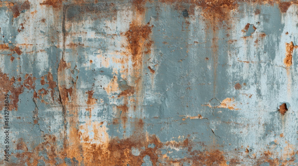 A textured, weathered metal surface reveals layers of rust and peeling paint. The colors vary from blue to orange-brown, indicating age and exposure to the elements in an urban area. A textured, weathered metal surface reveals layers of rust and peeling paint. The colors vary from blue to orange-brown, indicating age and exposure to the elements in an urban area.