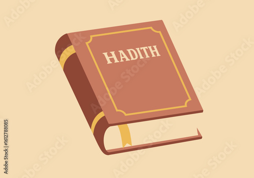 Sacred book of Hadith, a source of Islamic guidance and prophetic tradition. Flat vector illustration for religious education.