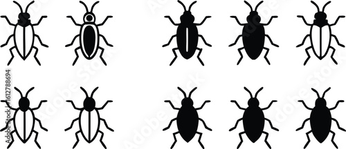 Simple Line Icon Set: Various Beetles, Bugs, and Insects