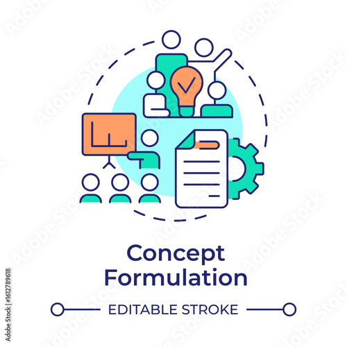 Concept formulation multi color concept icon. Potential application. Technology readiness level. Research stage. Round shape line illustration. Abstract idea. Graphic design. Easy to use in brochure