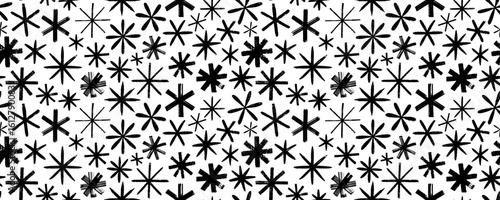 Grange geometric seamless pattern with crayon drawn stars and asterisks. Grunge rough vector snowflakes. Brush drawn bold asterisks. Abstract geometric banner background. Vector ink illustration.