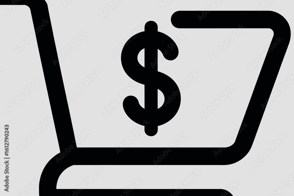 Shopping cart icon with a dollar sign inside representing commerce and finance Shopping cart icon with a dollar sign inside representing commerce and finance