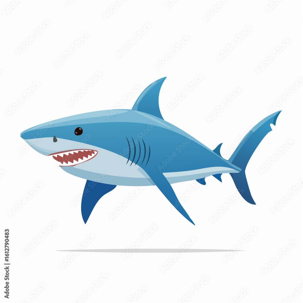 Naklejka premium Cartoon Shark Swimming Gracefully with Sharp Teeth and a Menacing Gaze in the Ocean