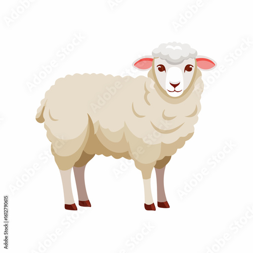 Charming Cartoon Sheep Illustration with Fluffy Wool and Gentle Expression in Digital Art Style