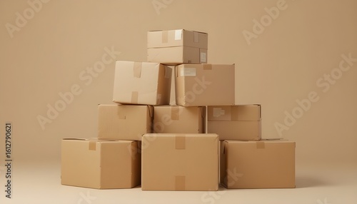 Stacked Cardboard Boxes on a Minimalist Background