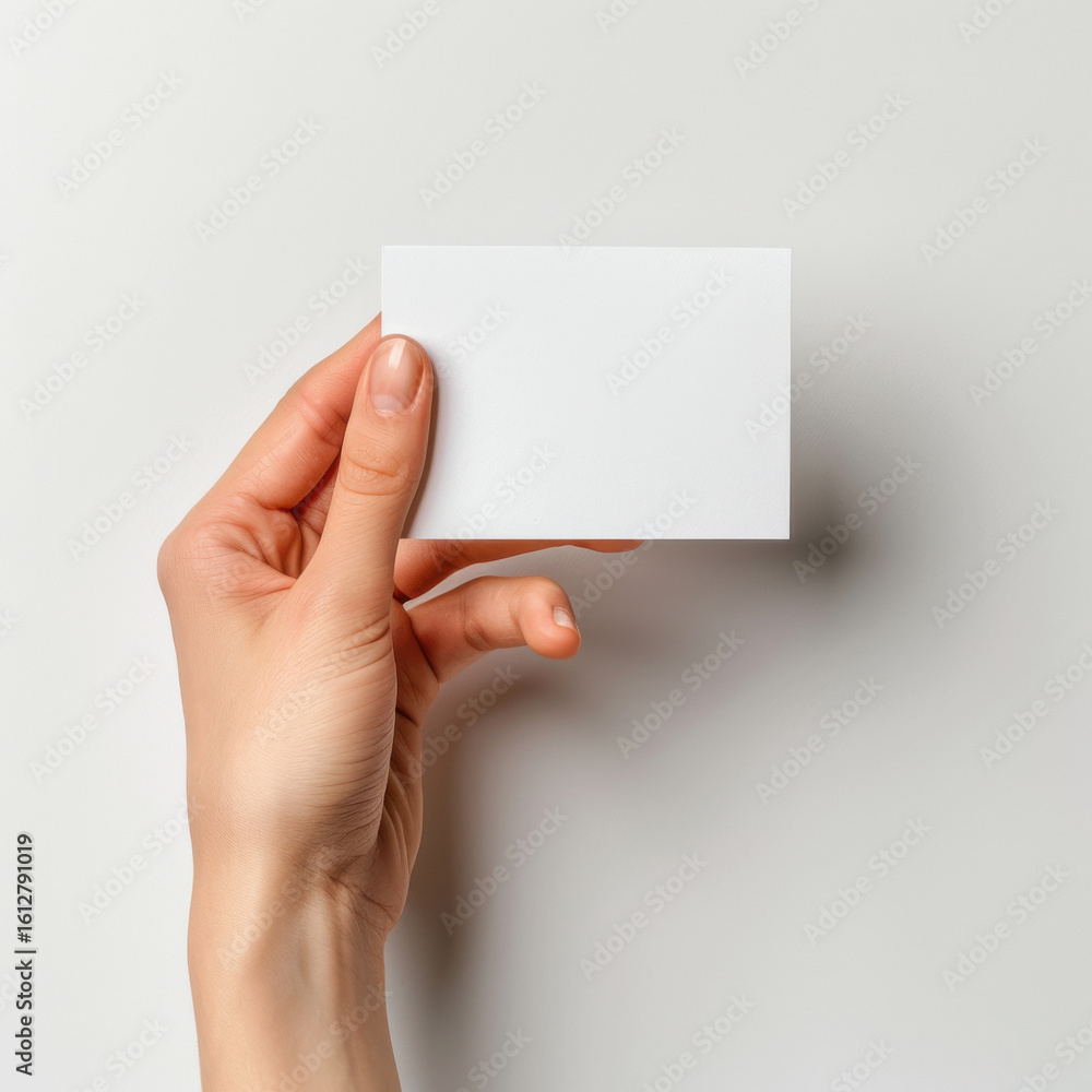 Fototapeta premium hand holding white card on white background
