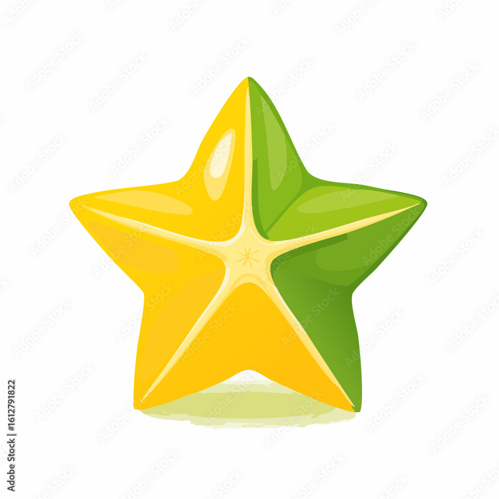 Obraz premium Vibrant Star Fruit Illustration with a Half-and-Half Color Scheme and Shadow