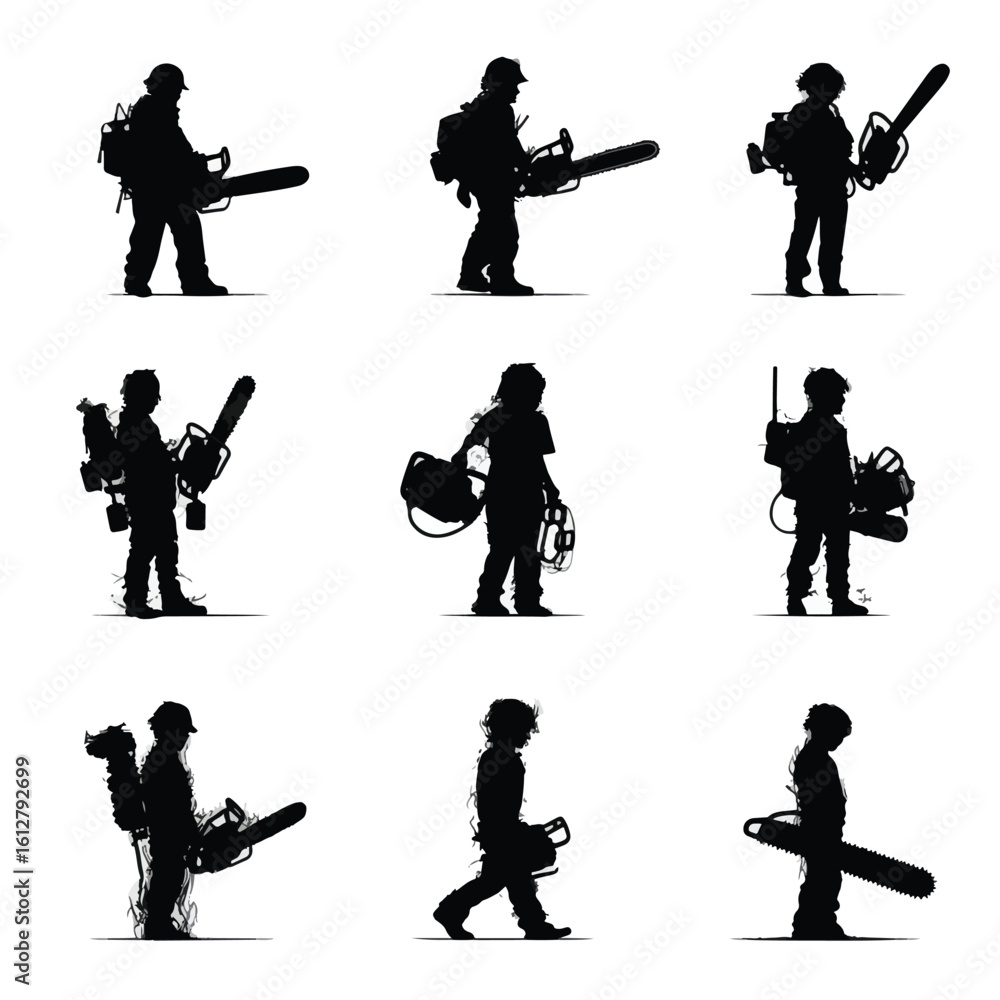 Obraz premium chainsaw silhouette set, Black & White silhouette set 