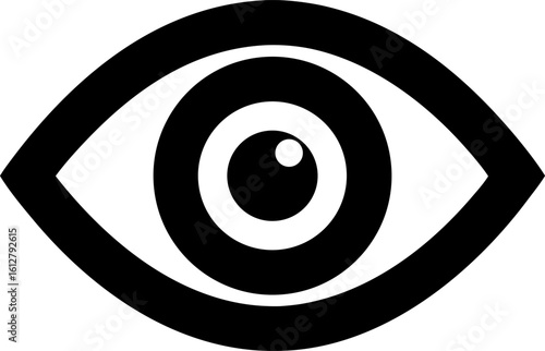 Stylized Human Eye in Black and White with Bold Lines and Concentric Detail