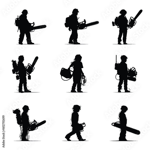 chainsaw silhouette set, Black & White silhouette set 