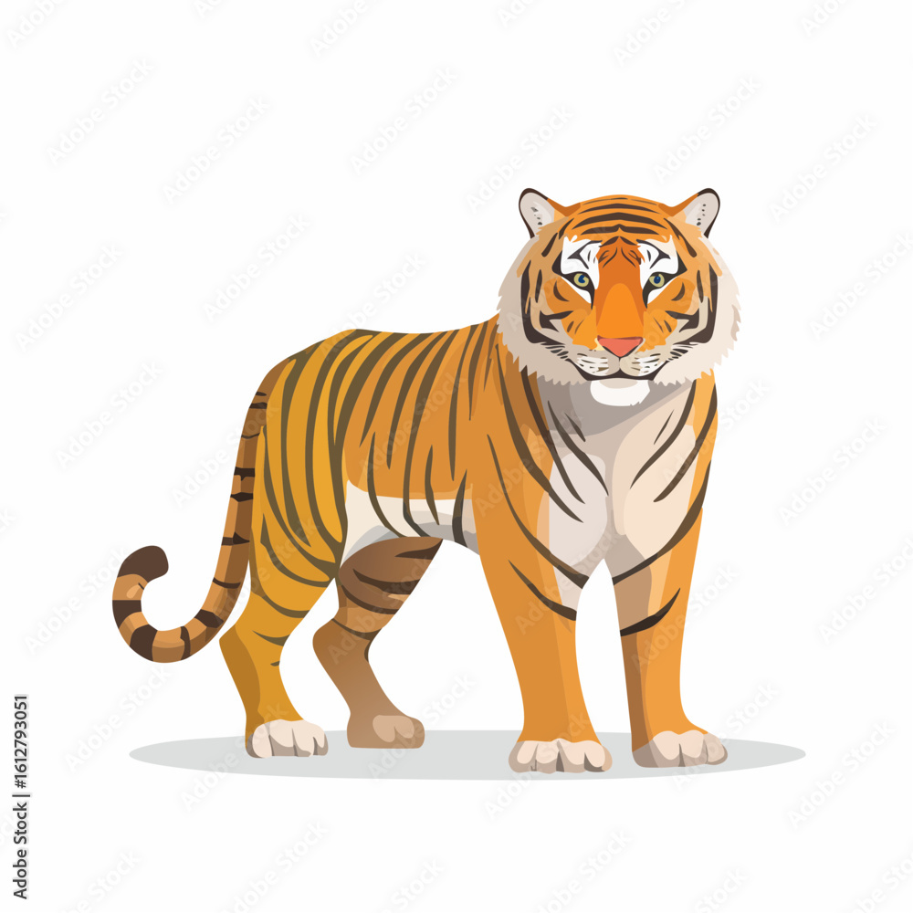 Obraz premium Majestic Tiger Cartoon Illustration with Bold Stripes on a Clean White Background