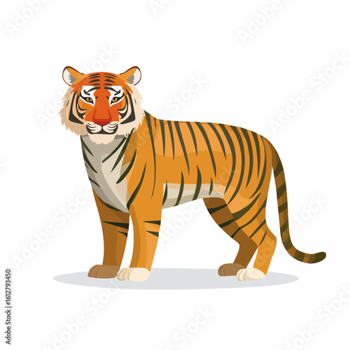 Illustration of a Majestic Tiger with Striking Orange and Black Markings Posing Gracefully