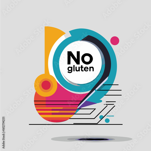 Colorful graphic design promoting no gluten with abstract shapes  