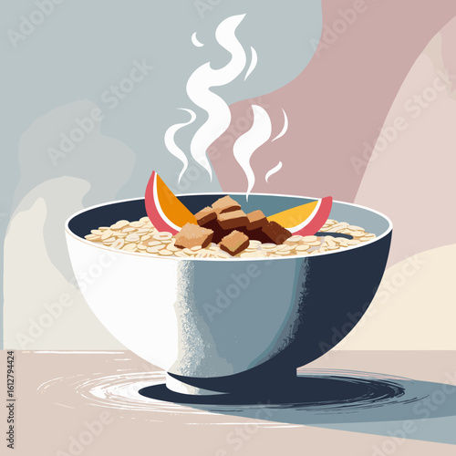 Delicious bowl of oatmeal topped with apples and nuts  