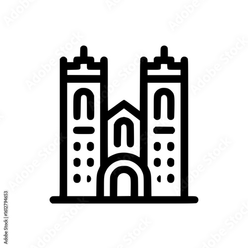 Outline icon of a historic castle or palace structure with large entrance and detailed towers
