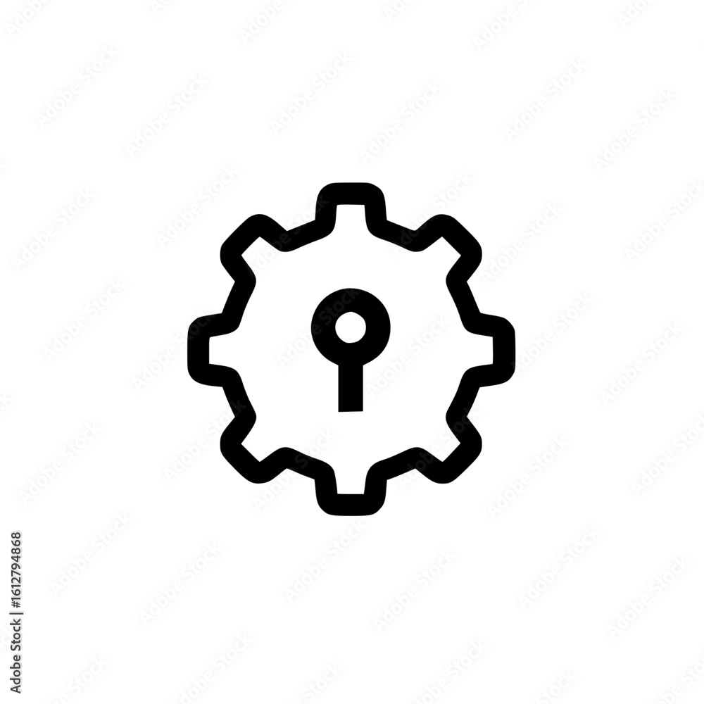 Gear icon with keyhole symbol representing secure system settings, locked configuration, or restricted access.
