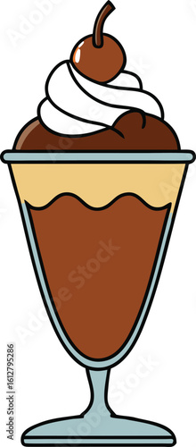 Delicious double chocolate sundae with rich fudge topping on a white background