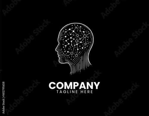 Abstract human head silhouette with integrated technological neural network connections. Artificial intelligence concept