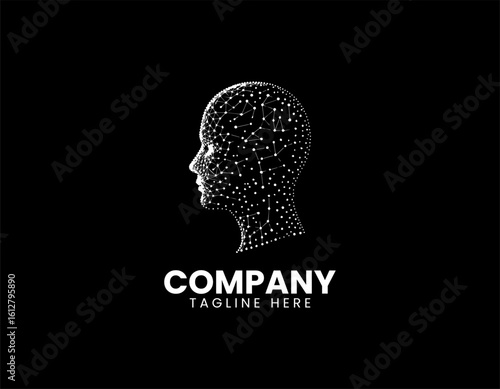 Abstract human head silhouette with integrated technological neural network connections. Artificial intelligence concept