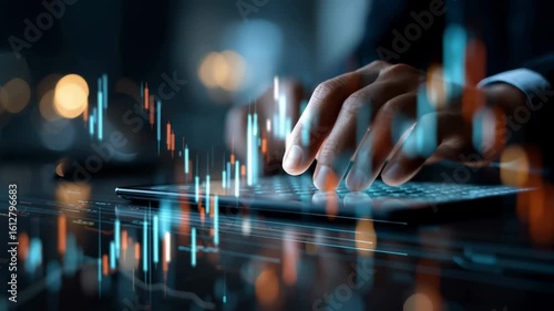 Analyzing market trends through data visualization business office digital graphics modern workspace close-up data insights