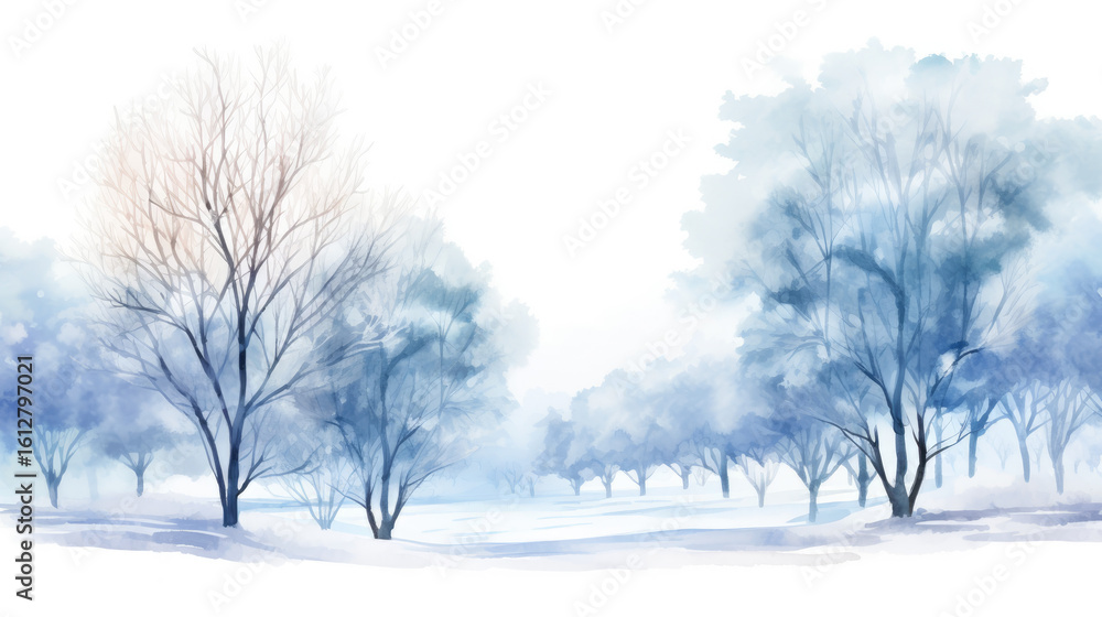 Fototapeta premium Sunlit Winter Forest Panorama with Bright Snowy Landscape Scene