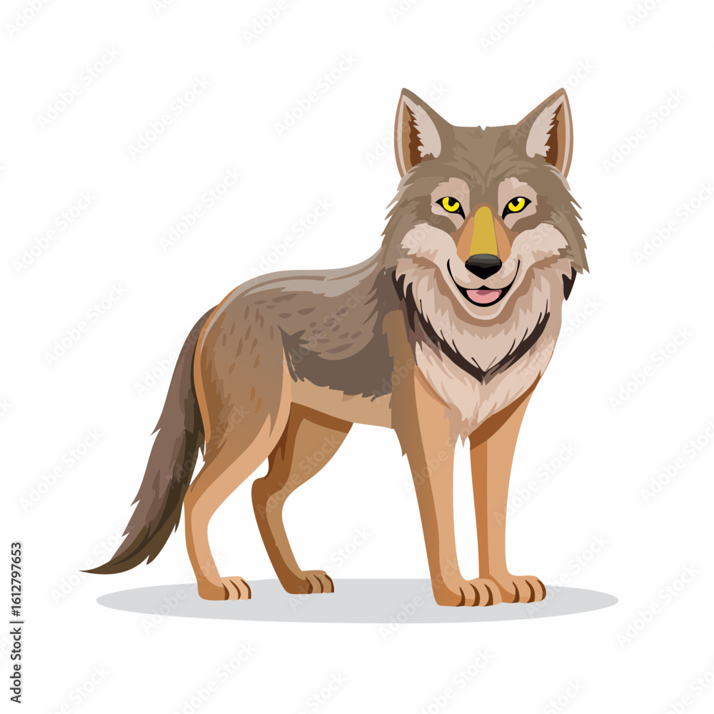 Fototapeta premium Cartoon wolf illustration: A friendly depiction of a wild canine with a gentle expression