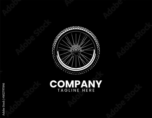 Detailed black bicycle wheel with spoked rim and textured tire tread. Transportation concept