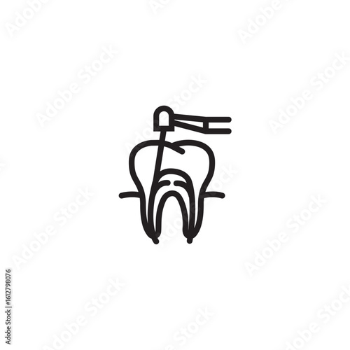 Dental root canal treatment endodontic procedure minimalist outline vector illustration