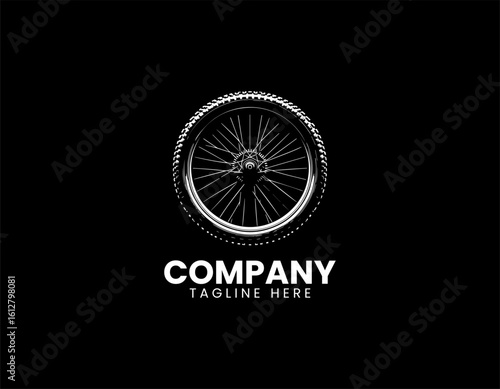 Detailed black bicycle wheel with spoked rim and textured tire tread. Transportation concept