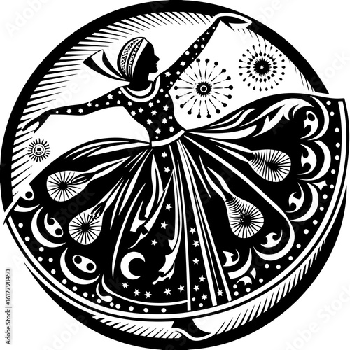 dancer in a dress (linocut style)