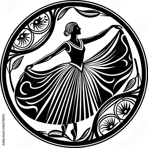 dancer in a dress (linocut style)